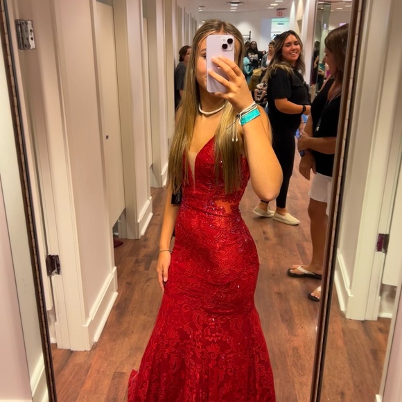 depop evening dress Elegant Strapless Mermaid Evening Gown With Geometric Sequins & Beads Apricot / L main image 0